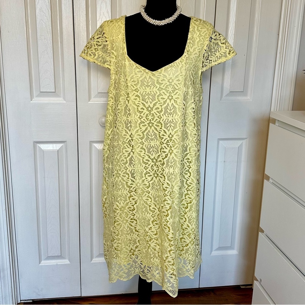 Francesca's Yellow Lace Scoop Neck Shift Dress Size Large NWT